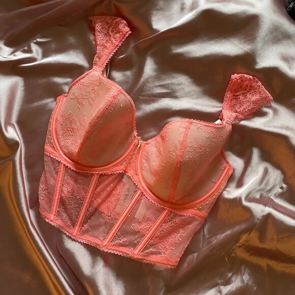 Victoria's Secret, S-DD, Dream Angels Lace Corset In Neon Nectar (BRIGHT CORAL) - Picture 2 of 10